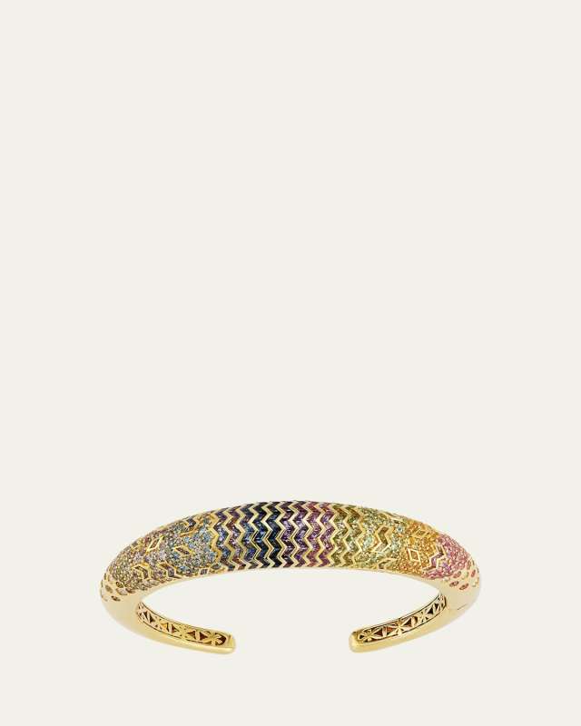 Feather Diamond and Gemstone Aurora Hinged Cuff Bracelet